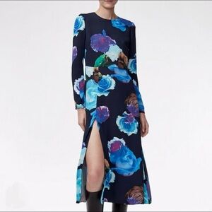 Babaton Floral Long Sleeve Slit Midi Dress